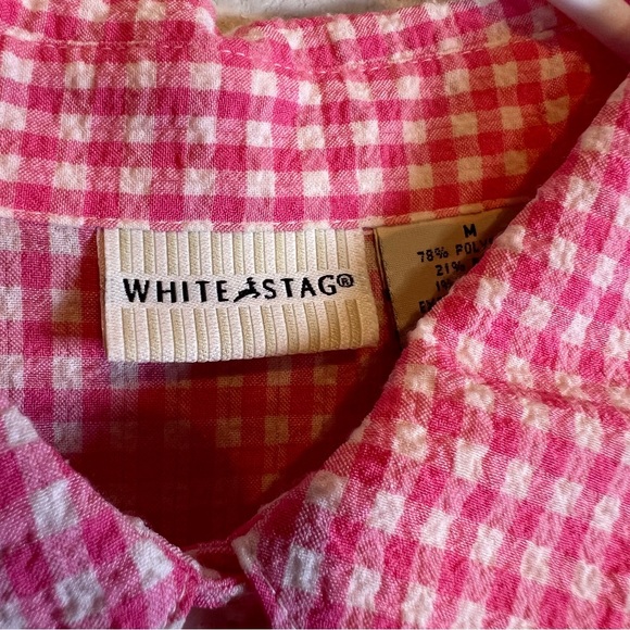 White Stag Pink Gingham Collared Button-Up Shirt. 3/4 sleeves. Size M - Picture 4 of 6
